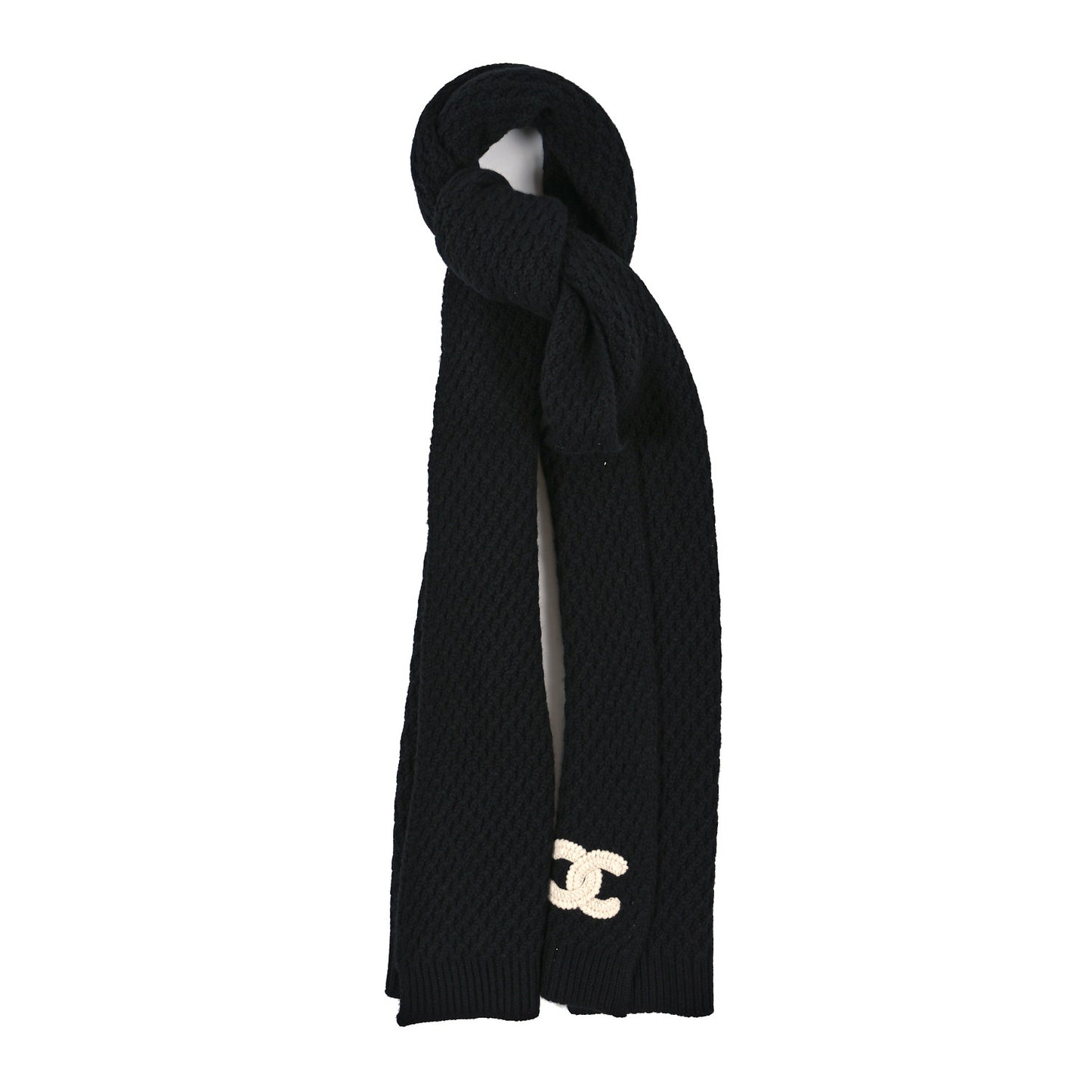 Cashmere Knitted CC Scarf Black