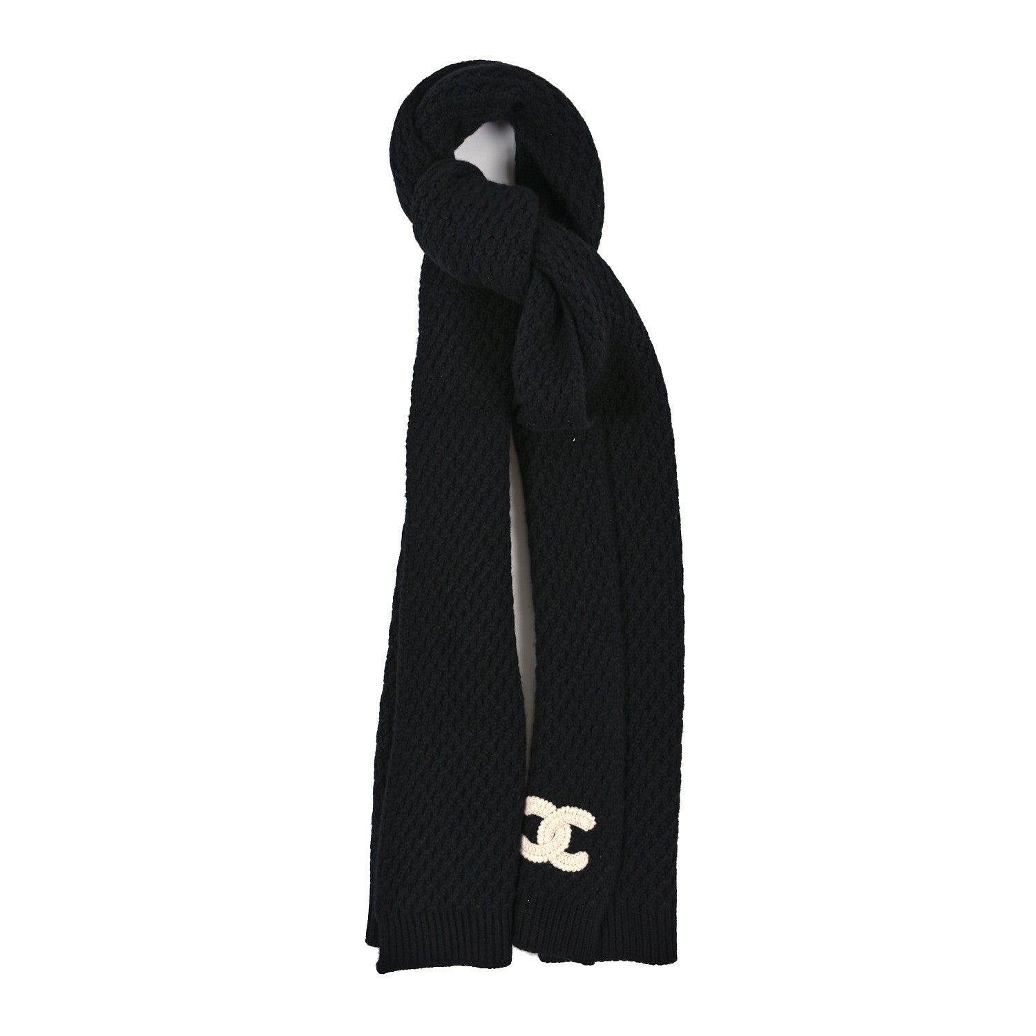 Chanel Cashmere Knitted CC Scarf Black 1 of 3