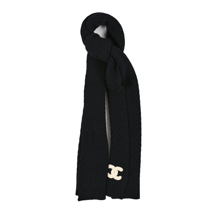 Chanel Cashmere Knitted CC Scarf Black 1 of 3