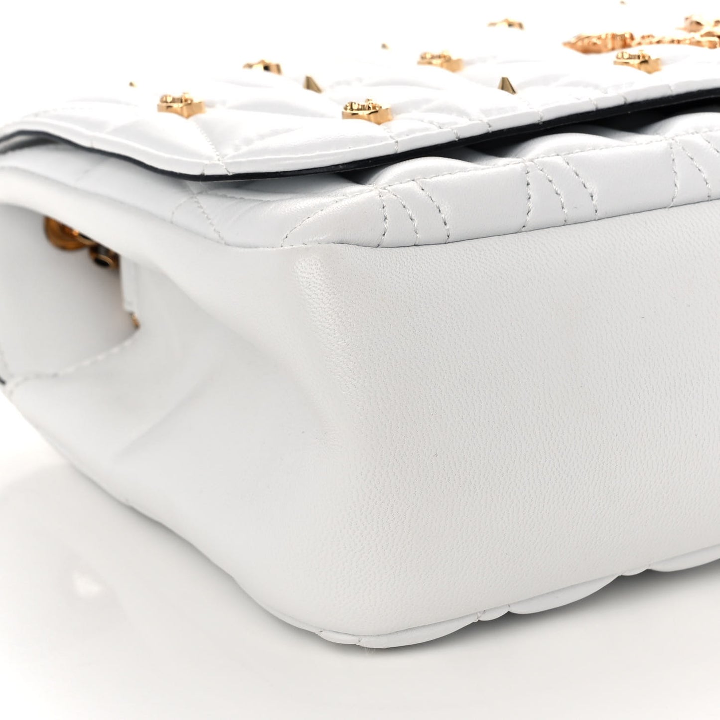 Nappa Quilted Studded Virtus Shoulder Bag White