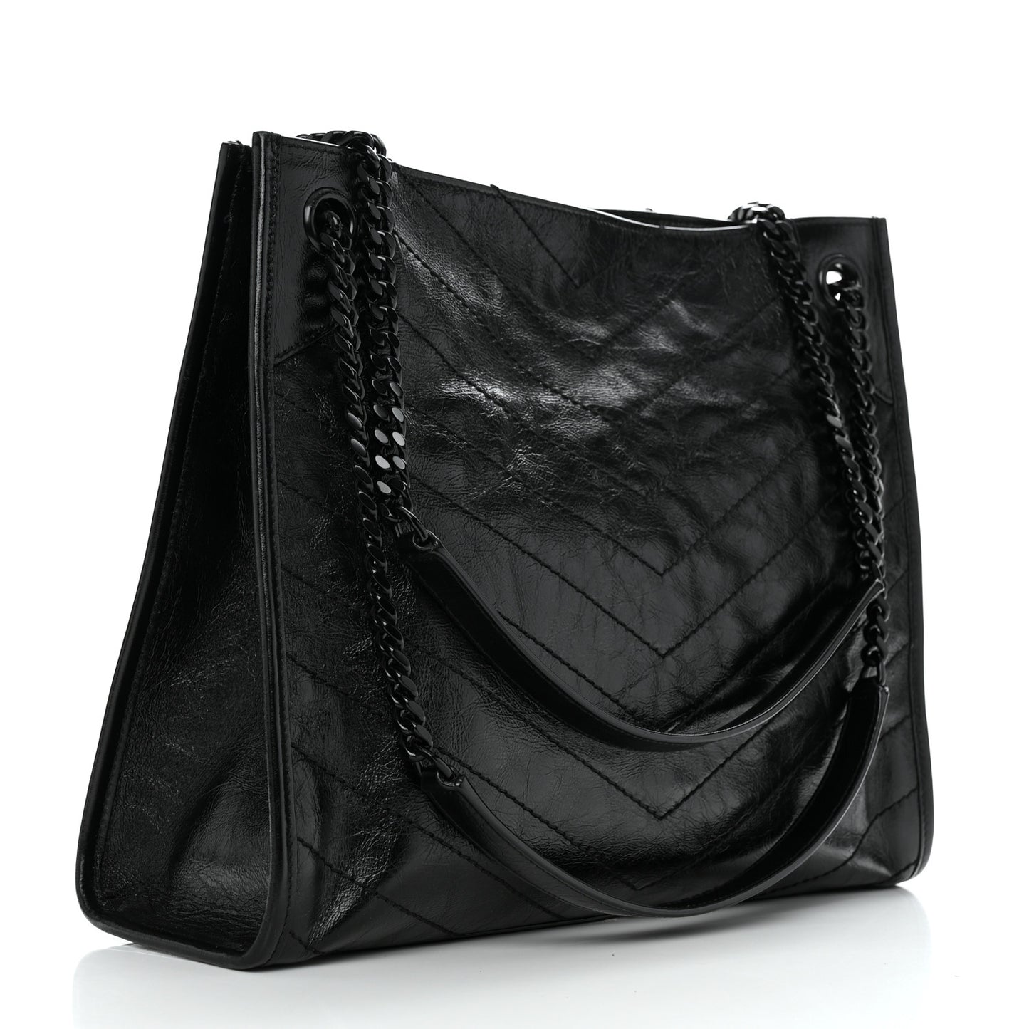 Crinkled Calfskin Matelasse Monogram Medium Niki Shopper Tote Black