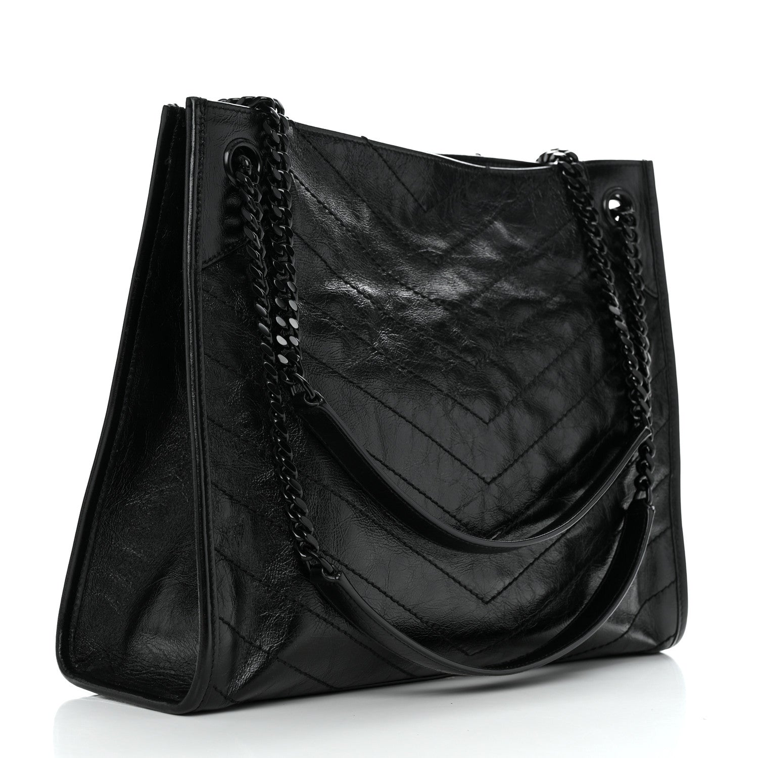 Saint Laurent Crinkled Calfskin Matelasse Monogram Medium Niki Shopper Tote Black 2 of 10