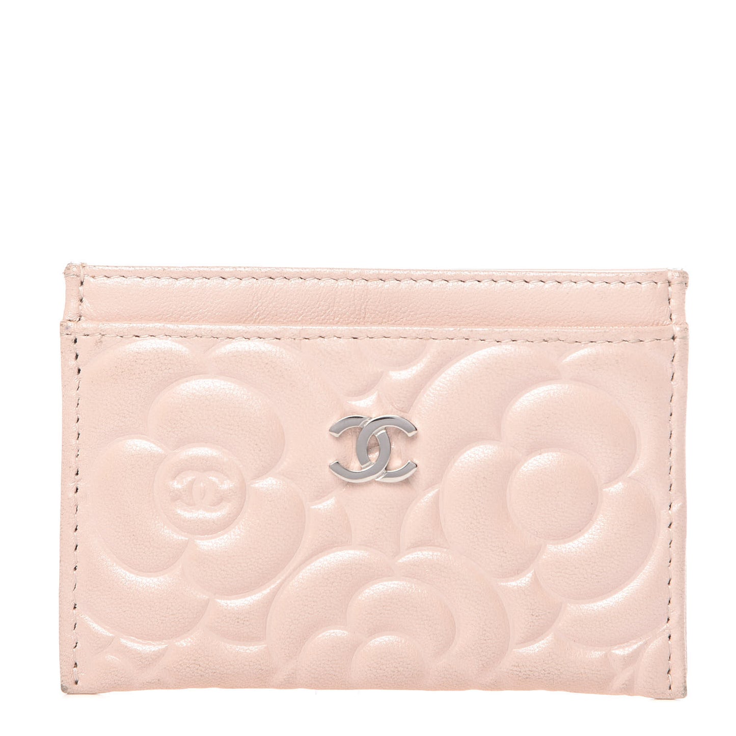 Lambskin Camellia Embossed Card Holder Pink