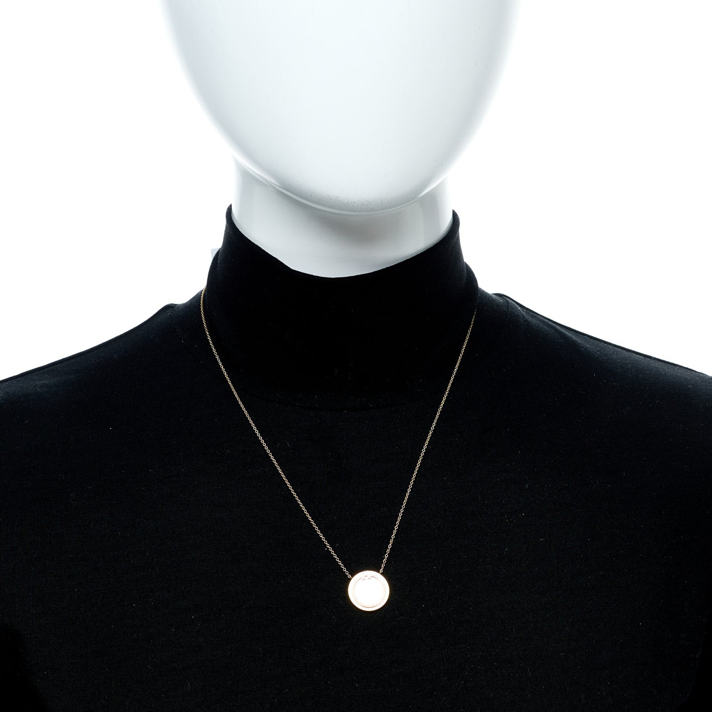 18K Yellow Gold Diamond Mother of Pearl T Circle Pendant Necklace