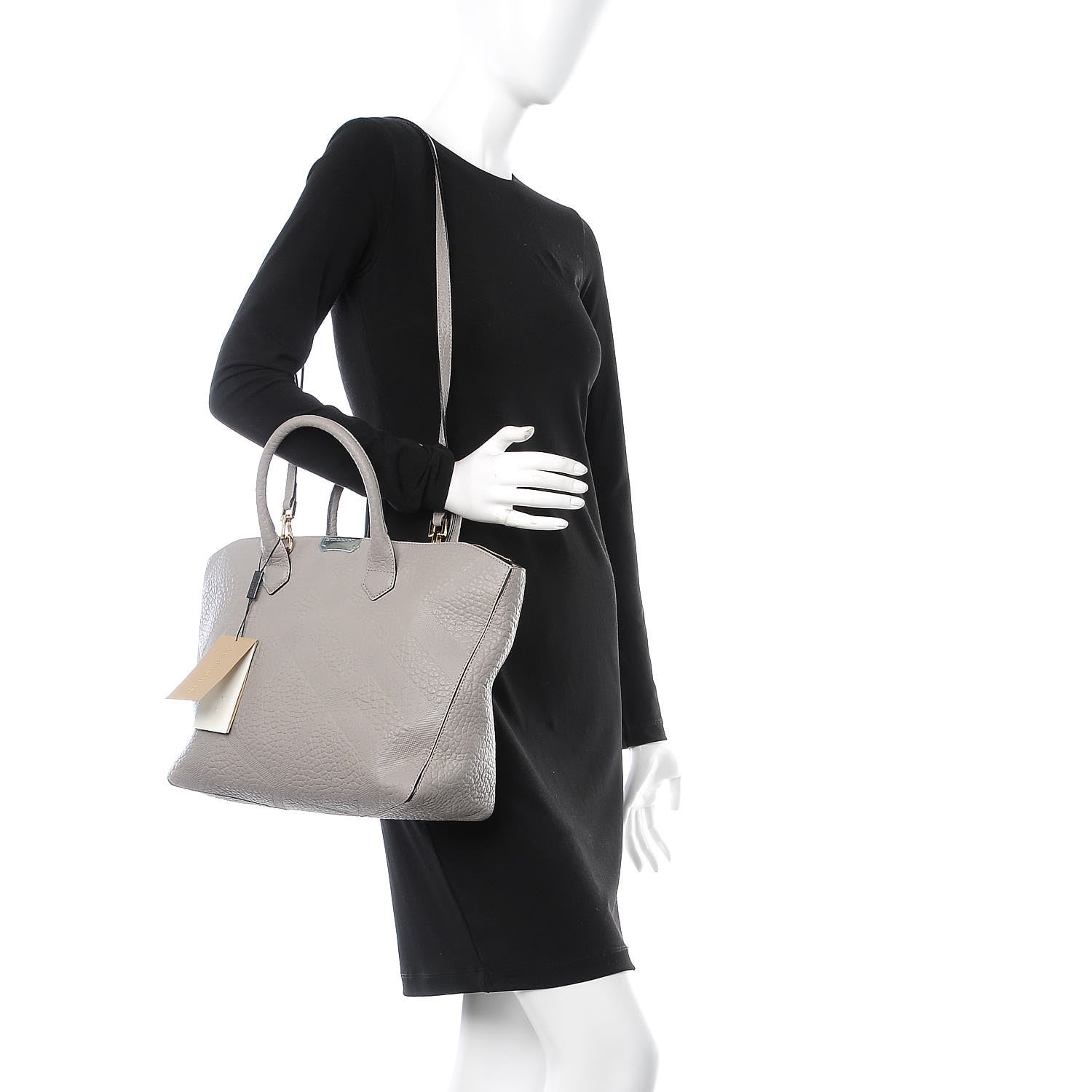 Burberry Heritage Grain Check Embossed Medium Dewsbury Tote Pale Grey 2 of 8