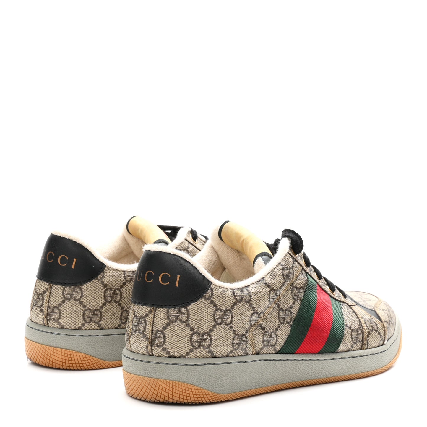 GG Supereme Monogram Miro Soft Calfskin Web Mens Screener Sneakers 8 Beige Ebony Black New Platinum