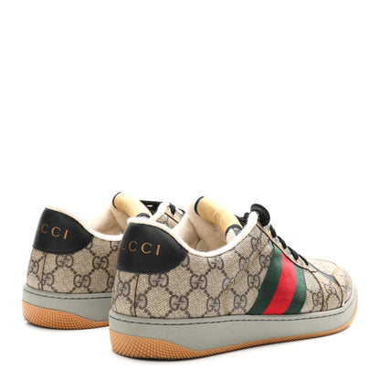 Gucci GG Supereme Monogram Miro Soft Calfskin Web Mens Screener Sneakers 8 Beige Ebony Black New Platinum 5 of 11