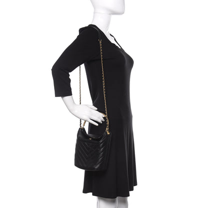 Chanel Lambskin Chevron Quilted Handle With Chic Bucket Bag Black 2 of 13