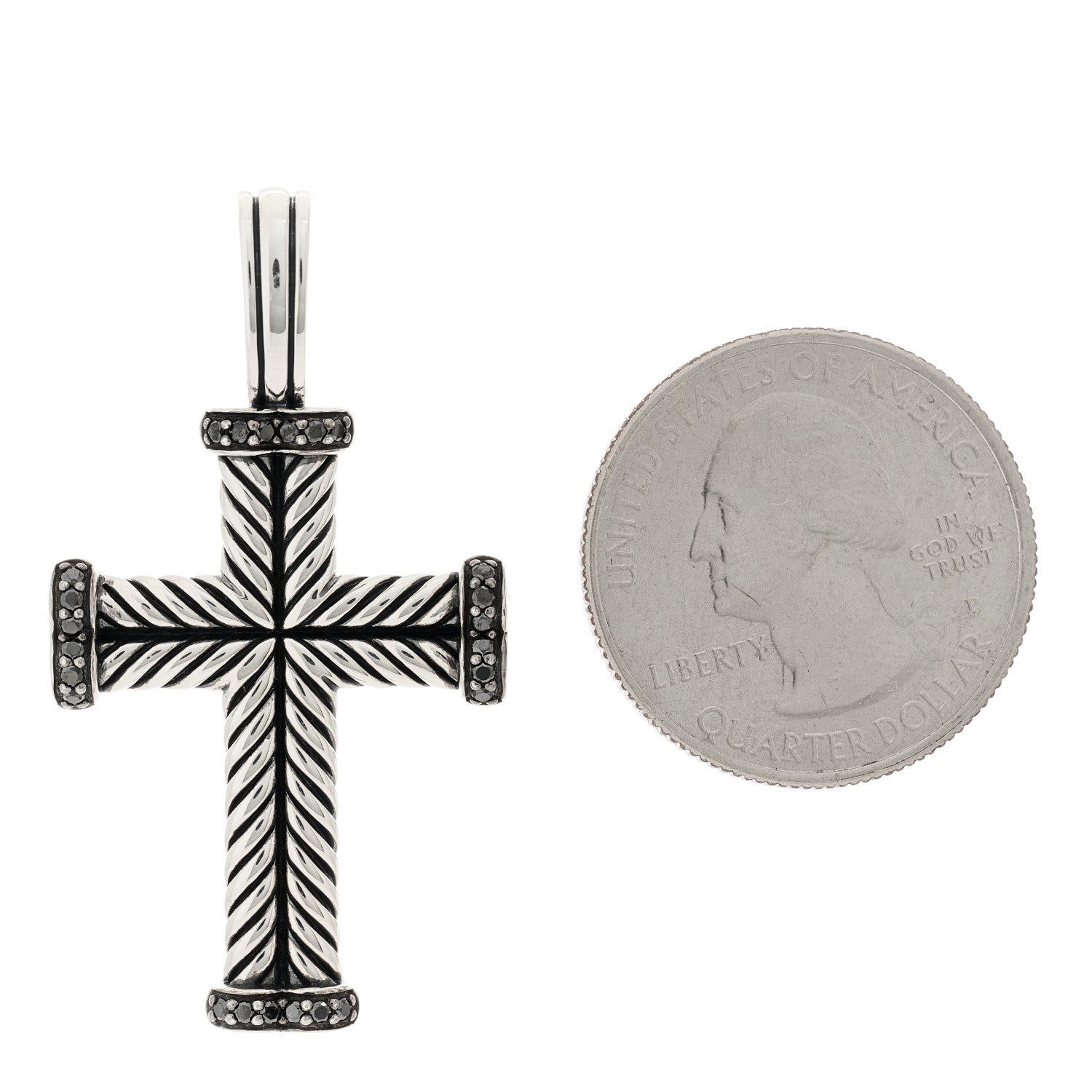 David Yurman Sterling Silver Black Diamond Mens Chevron Cross Pendant 2 of 3