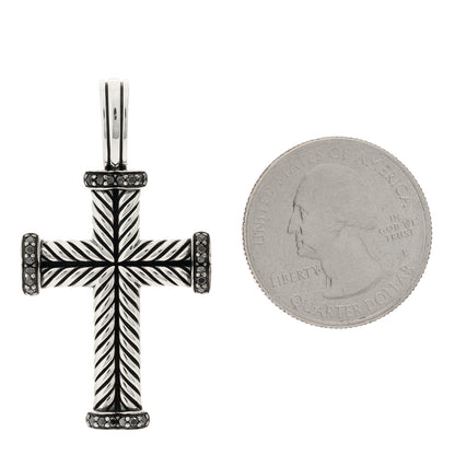 David Yurman Sterling Silver Black Diamond Mens Chevron Cross Pendant 2 of 3