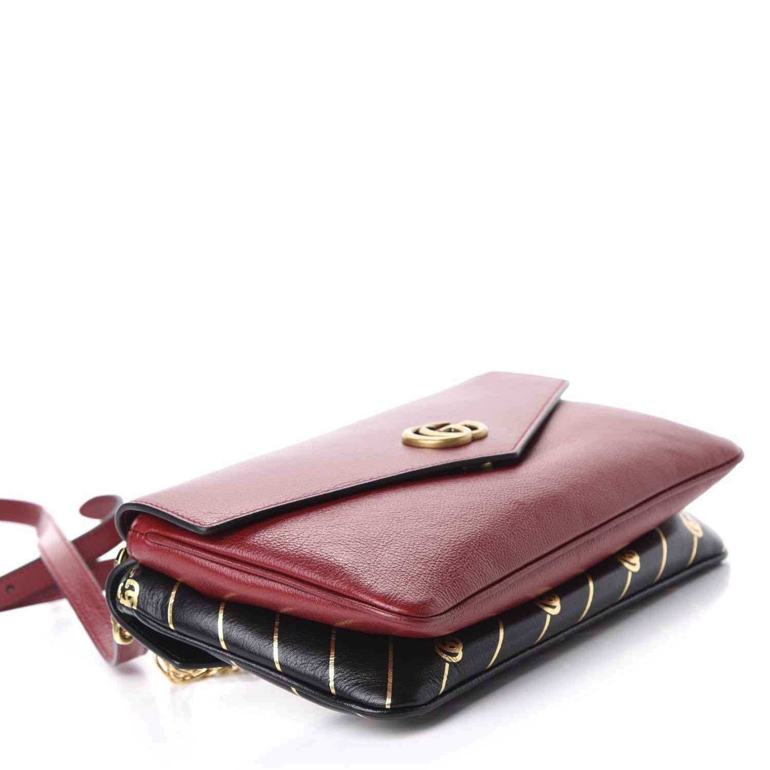 Gucci Calfskin Diagonal GG Medium Thiara Double Envelope Shoulder Bag Black Red 4 of 11