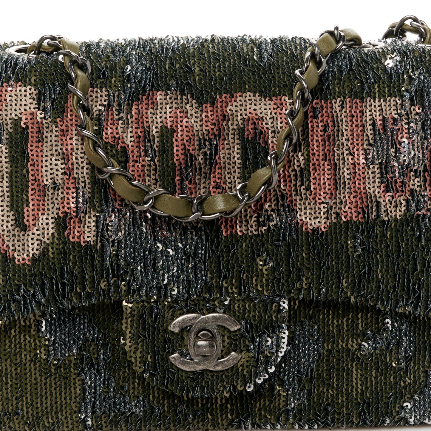Sequin Coco Cuba Medium Single Flap Khaki