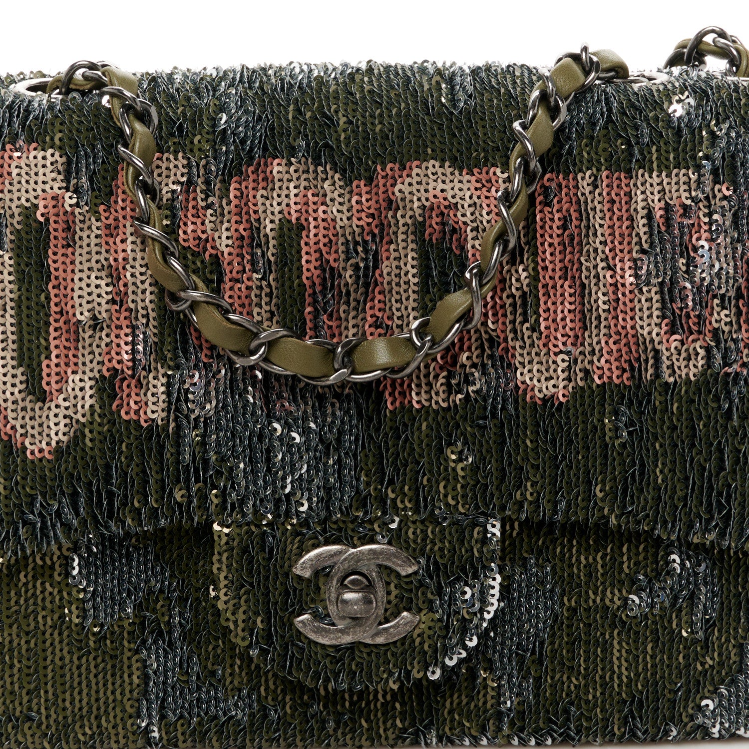 Chanel Sequin Coco Cuba Medium Single Flap Khaki 9 of 11