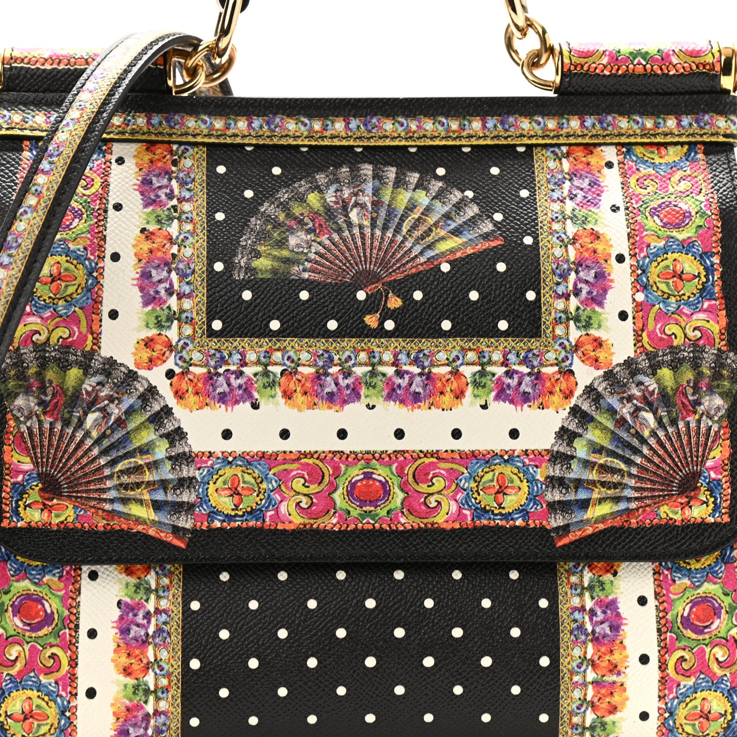 Dauphine Fan Foulard Medium Miss Sicily Satchel Black Multicolor