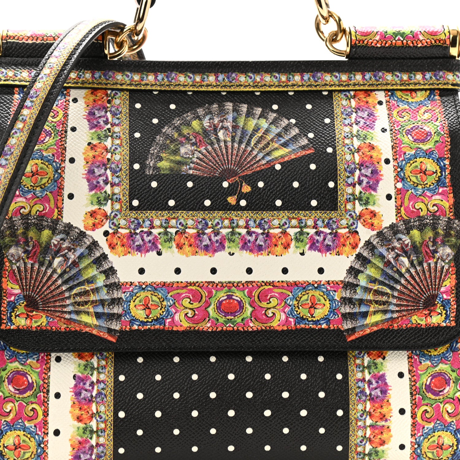 Dolce & Gabbana Dauphine Fan Foulard Medium Miss Sicily Satchel Black Multicolor 8 of 16