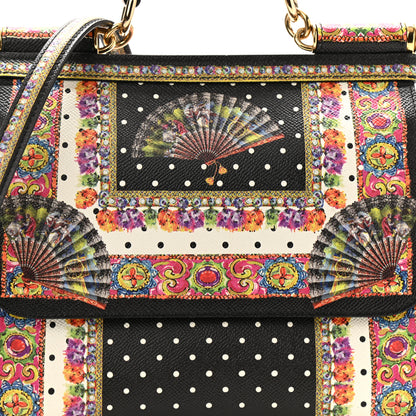 Dolce & Gabbana Dauphine Fan Foulard Medium Miss Sicily Satchel Black Multicolor 8 of 16