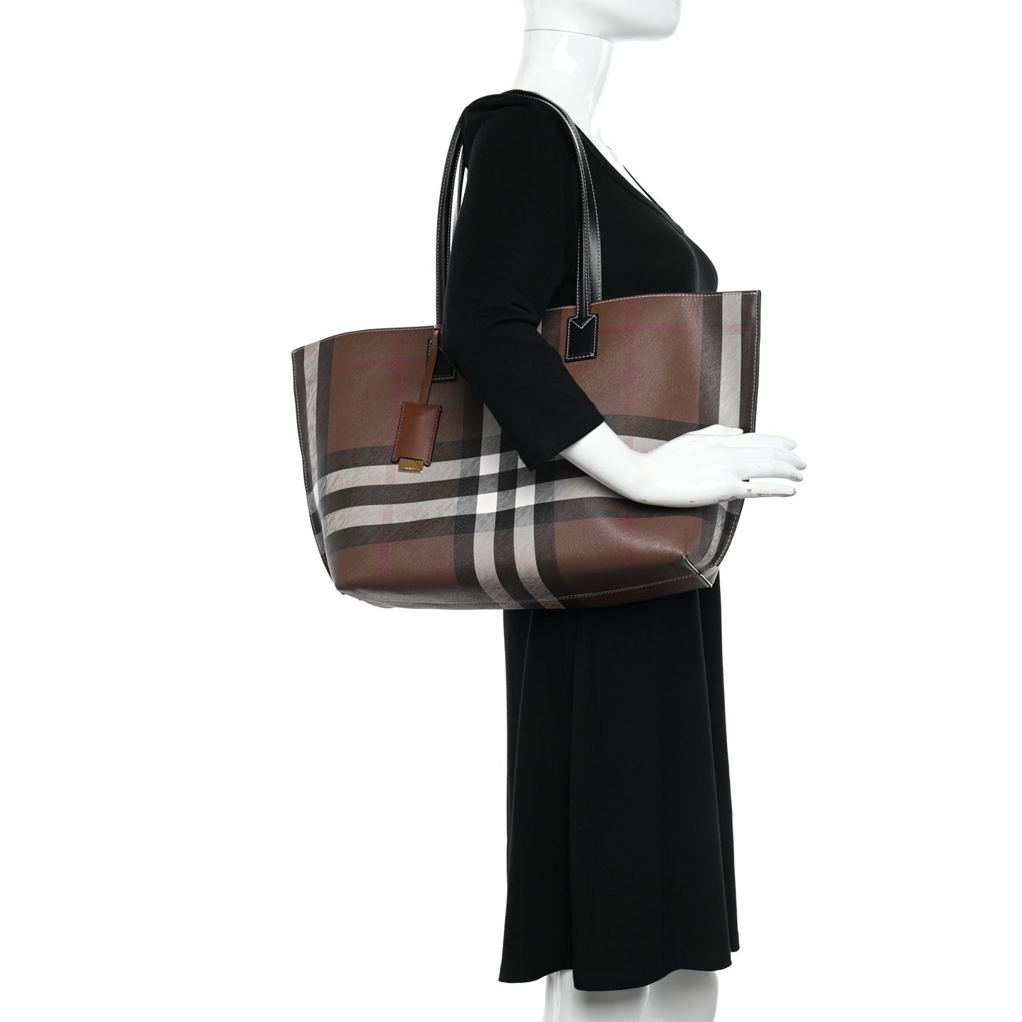 E-Canvas Check Medium Soft TB Tote Dark Birch Brown