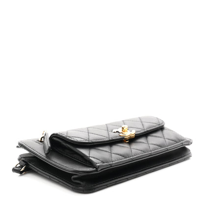 Chanel Lambskin Quilted Front Pocket Wristlet Black 4 of 7