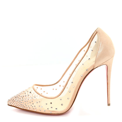 Christian Louboutin Suede Lame Crystal Strass Follies 100 Pumps  41 Light Silk 1 of 9