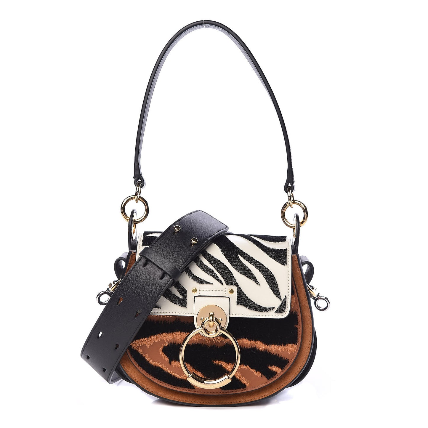 Velvet Calfskin Animal Print Small Tess Bag Caramel