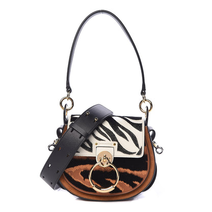 Chloe Velvet Calfskin Animal Print Small Tess Bag Caramel 1 of 10