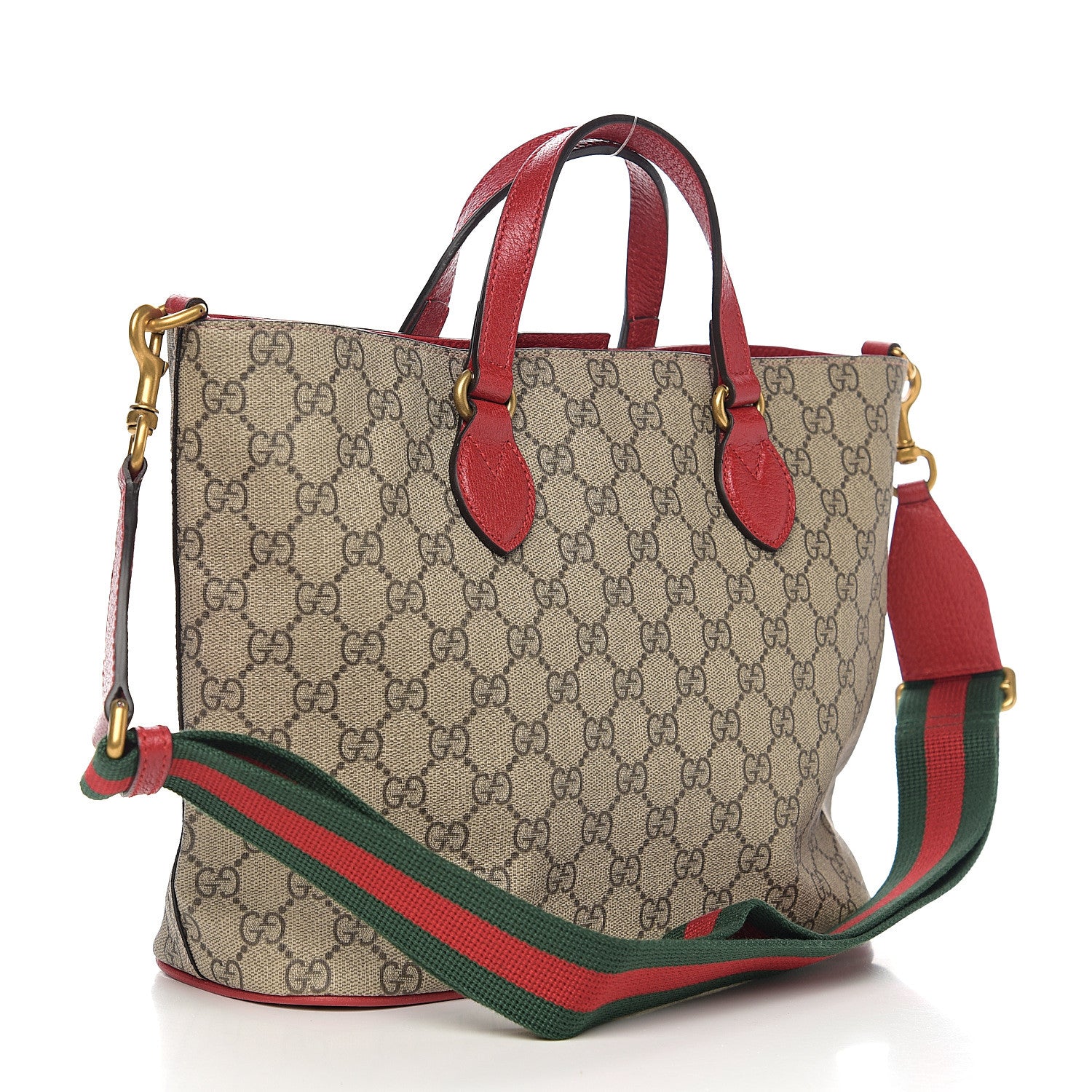Gucci Soft GG Supreme Monogram Web Bosco Patch Small Crossbody Tote Beige Malva Hibiscus Red 2 of 9