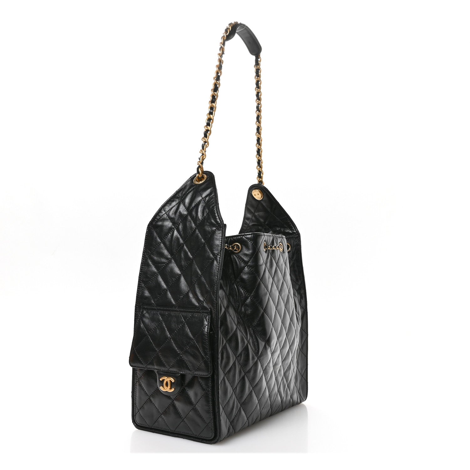 Chanel Shiny Crumpled Calfskin Quilted Medium Chanel 25 Handbag  Black 3 of 11