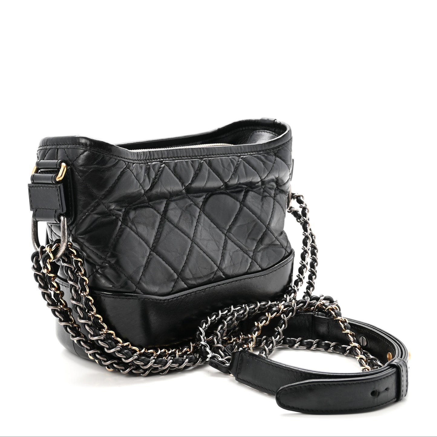 Aged Calfskin Quilted Charms Small Gabrielle Hobo Black
