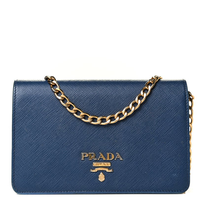 Prada Saffiano Lux Chain Wallet Bluette 1 of 7