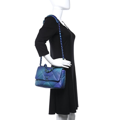 Chanel Tie Dye Calfskin Quilted Medium Chanel 19 Flap Blue Purple 2 of 9