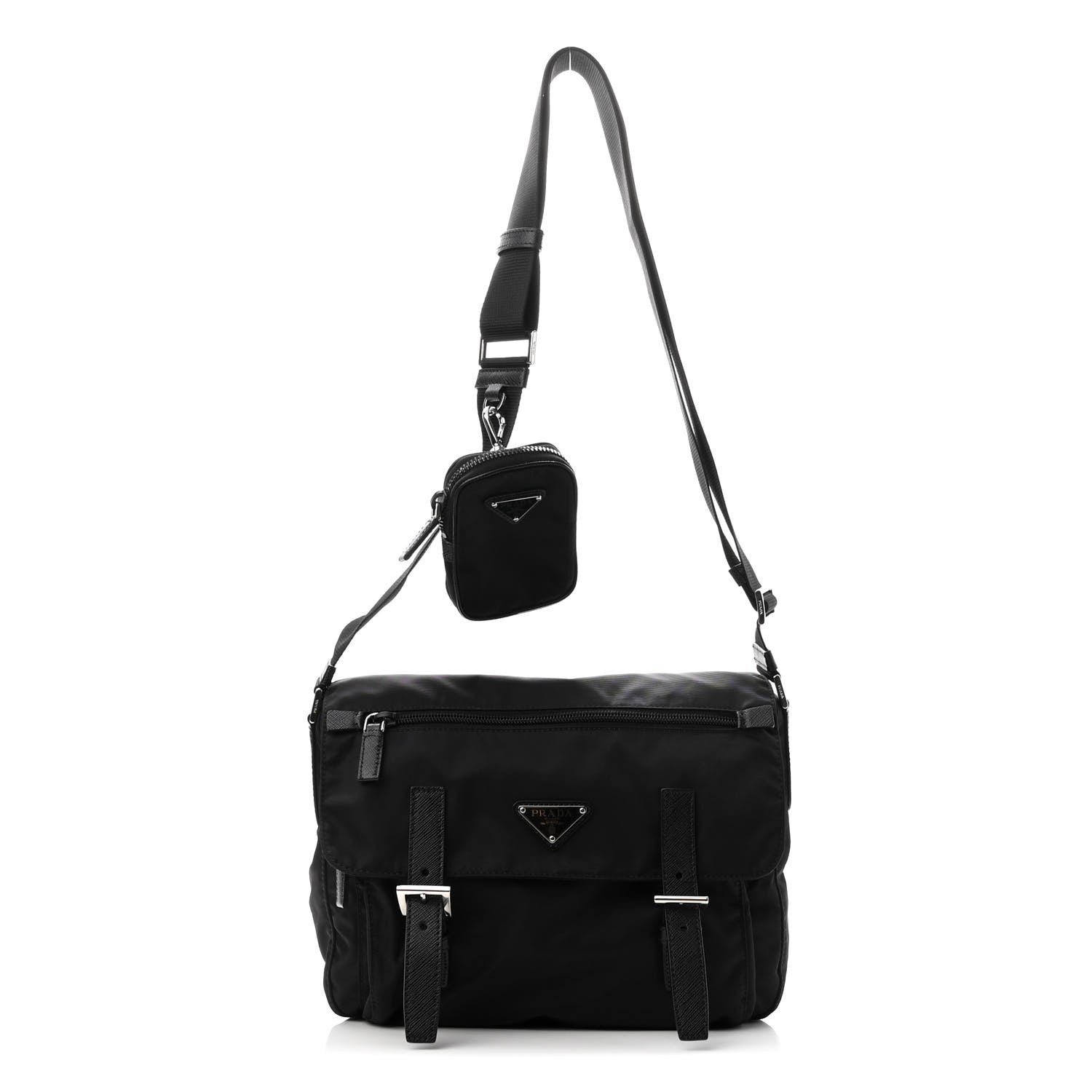 Prada Tessuto Nylon Saffiano Vela Messenger Bag Black 1 of 9