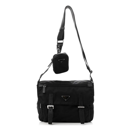 Prada Tessuto Nylon Saffiano Vela Messenger Bag Black 1 of 9