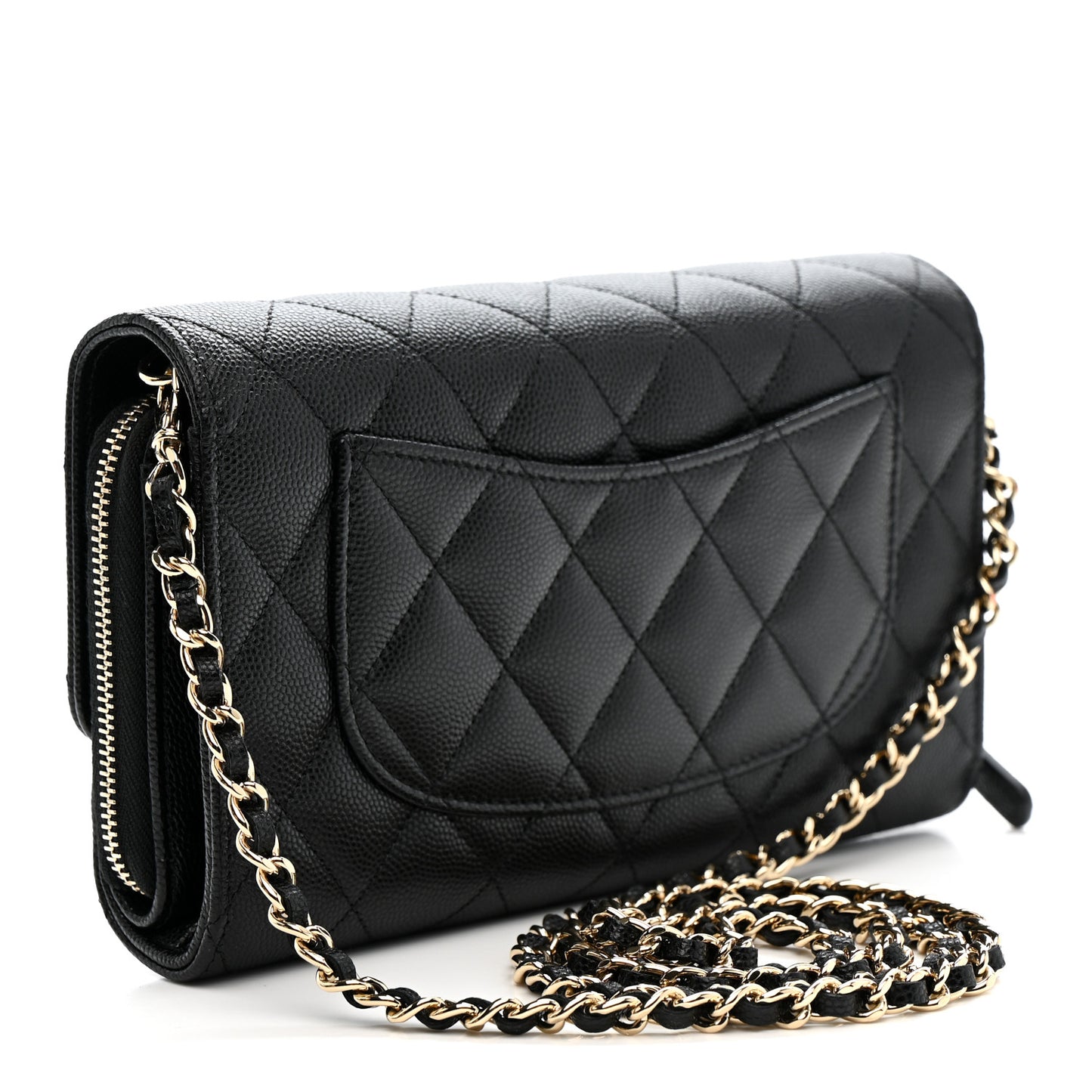 Caviar Quilted Phone Holder Wallet on Removable Chain Black