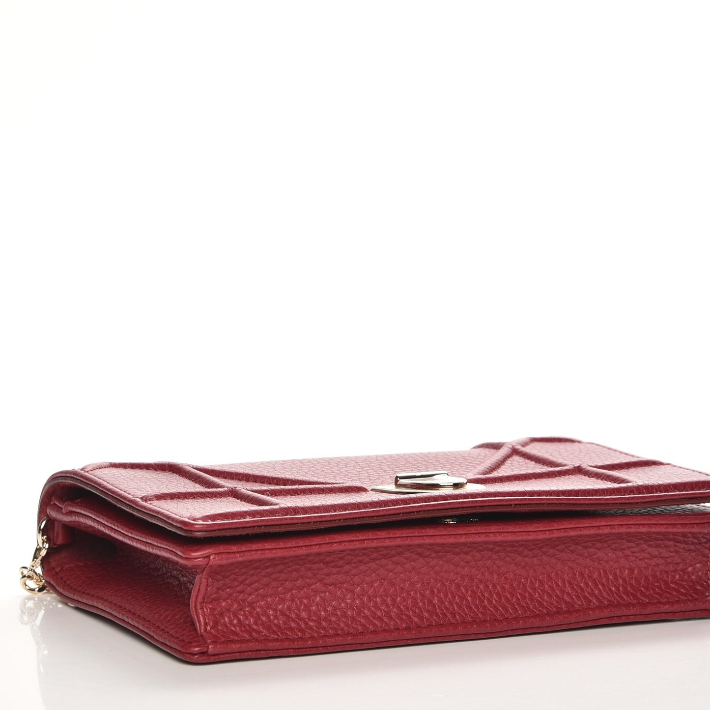 Grained Calfskin Diorama Wallet on Chain Pouch Burgundy