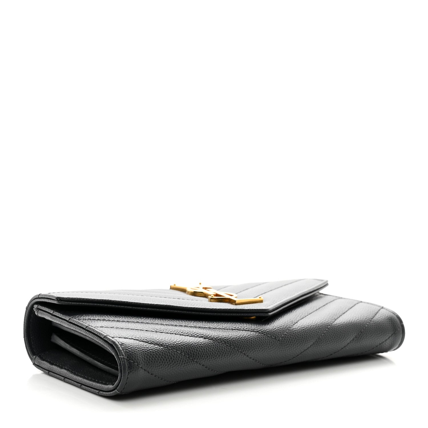 Saint Laurent Grain De Poudre Matelasse Chevron Monogram Flap Wallet Dark Smog 4 of 8