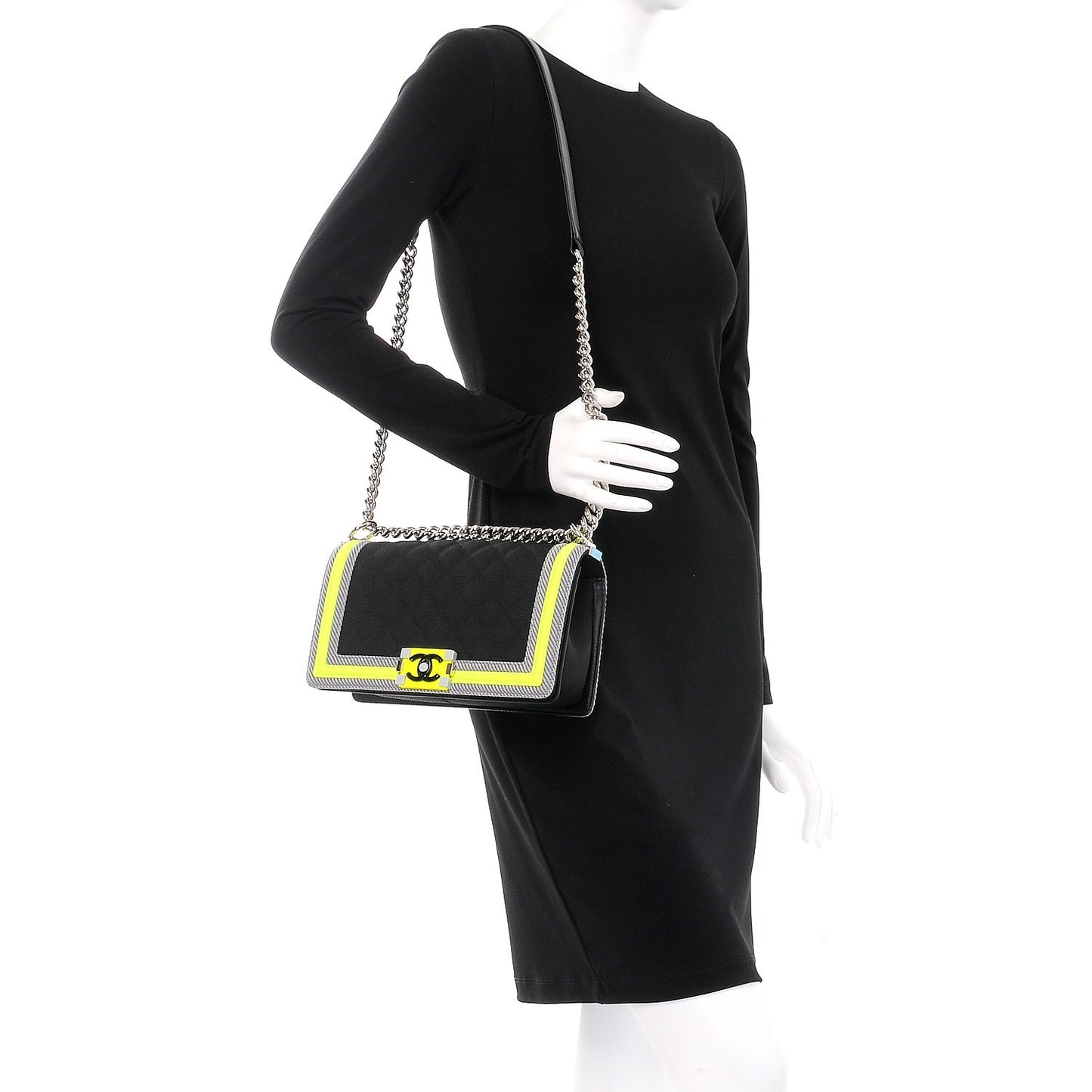 Canvas Quilted Medium Fluo Boy Flap Black Grey Yellow