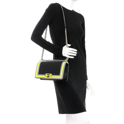 Chanel Canvas Quilted Medium Fluo Boy Flap Black Grey Yellow 2 of 7