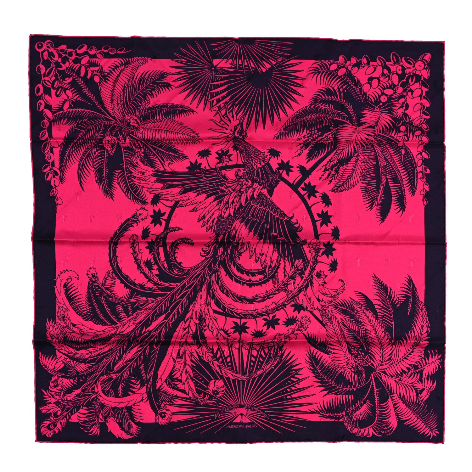 Hermes Silk Mythiques Phoenix Tattoo Scarf 70 Rose Vif Marine 1 of 3
