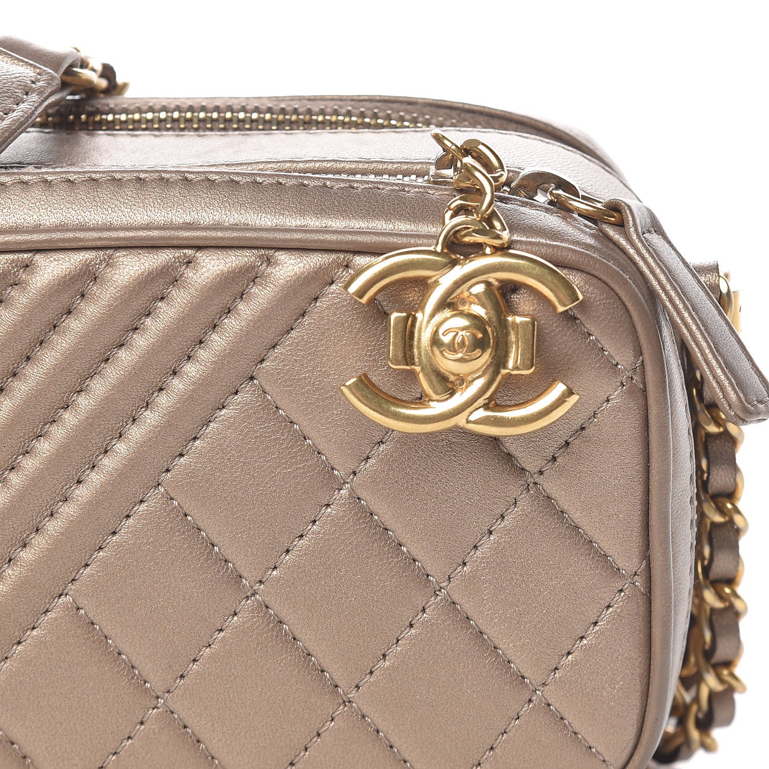Chanel Metallic Lambskin Mini Coco Boy Camera Case Dark Gold 9 of 11