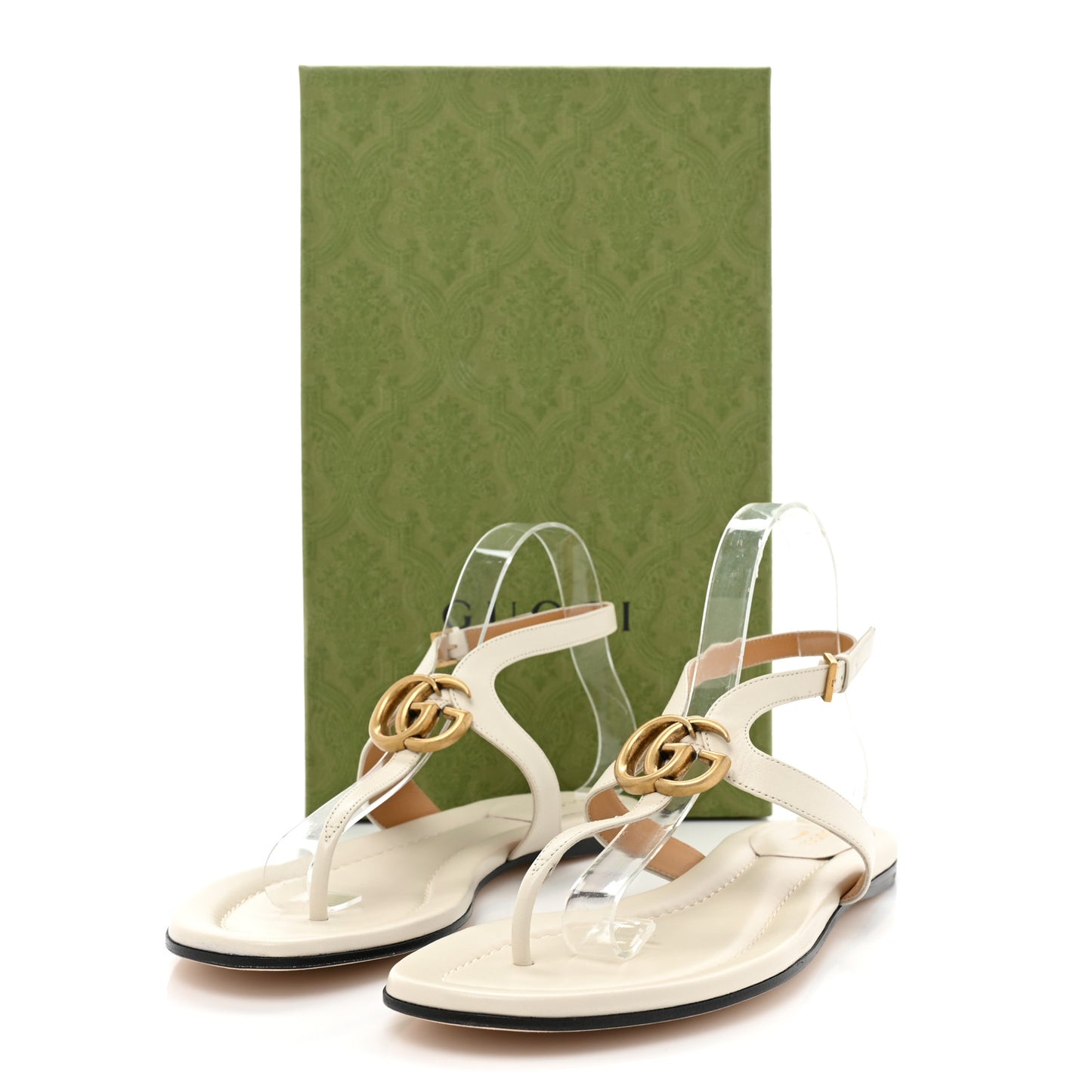 Calfskin Double G Thong Flat Sandals 40 White