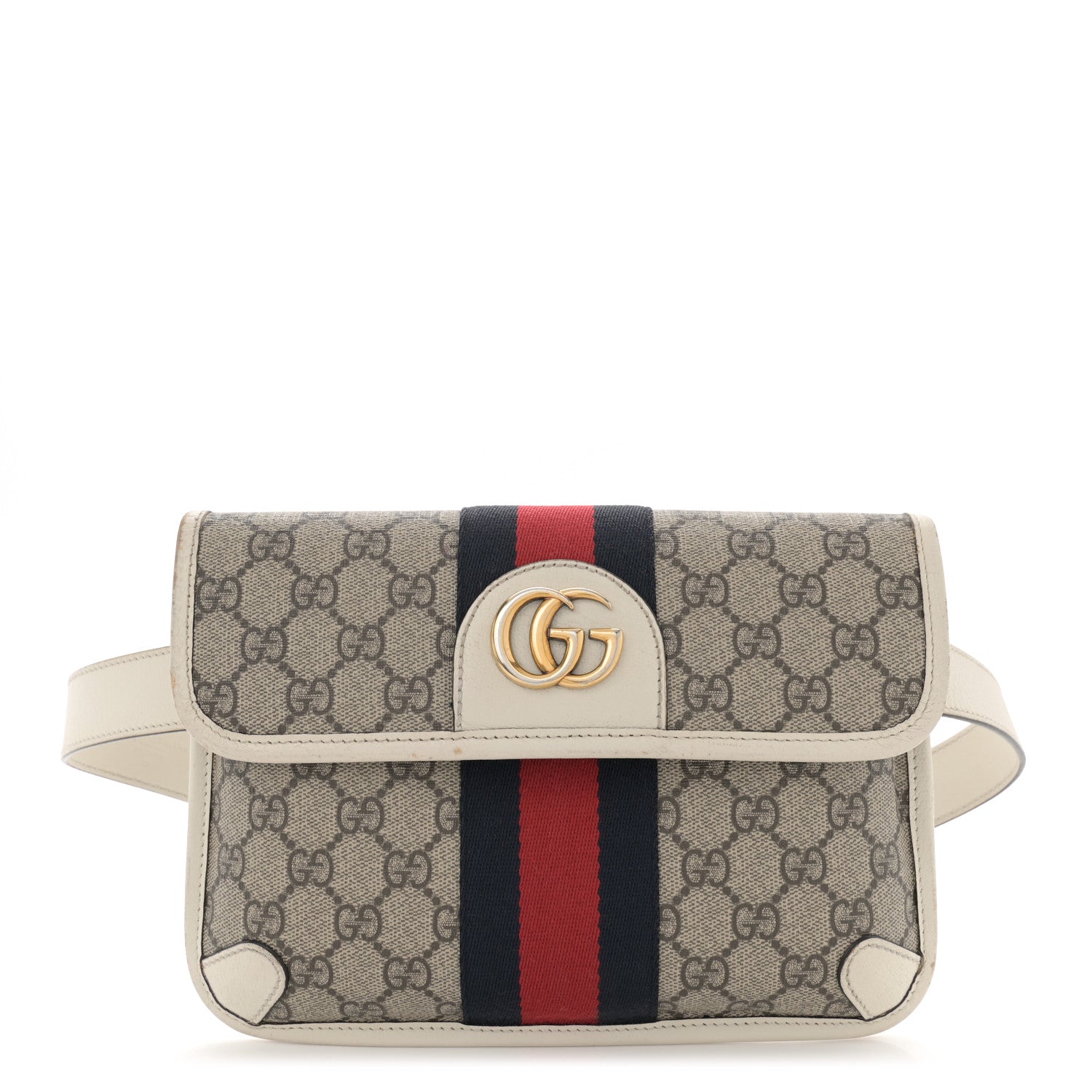 Gucci GG Supreme Monogram Web Small Ophidia Belt Bag 90 36 Beige Ebony White 1 of 13