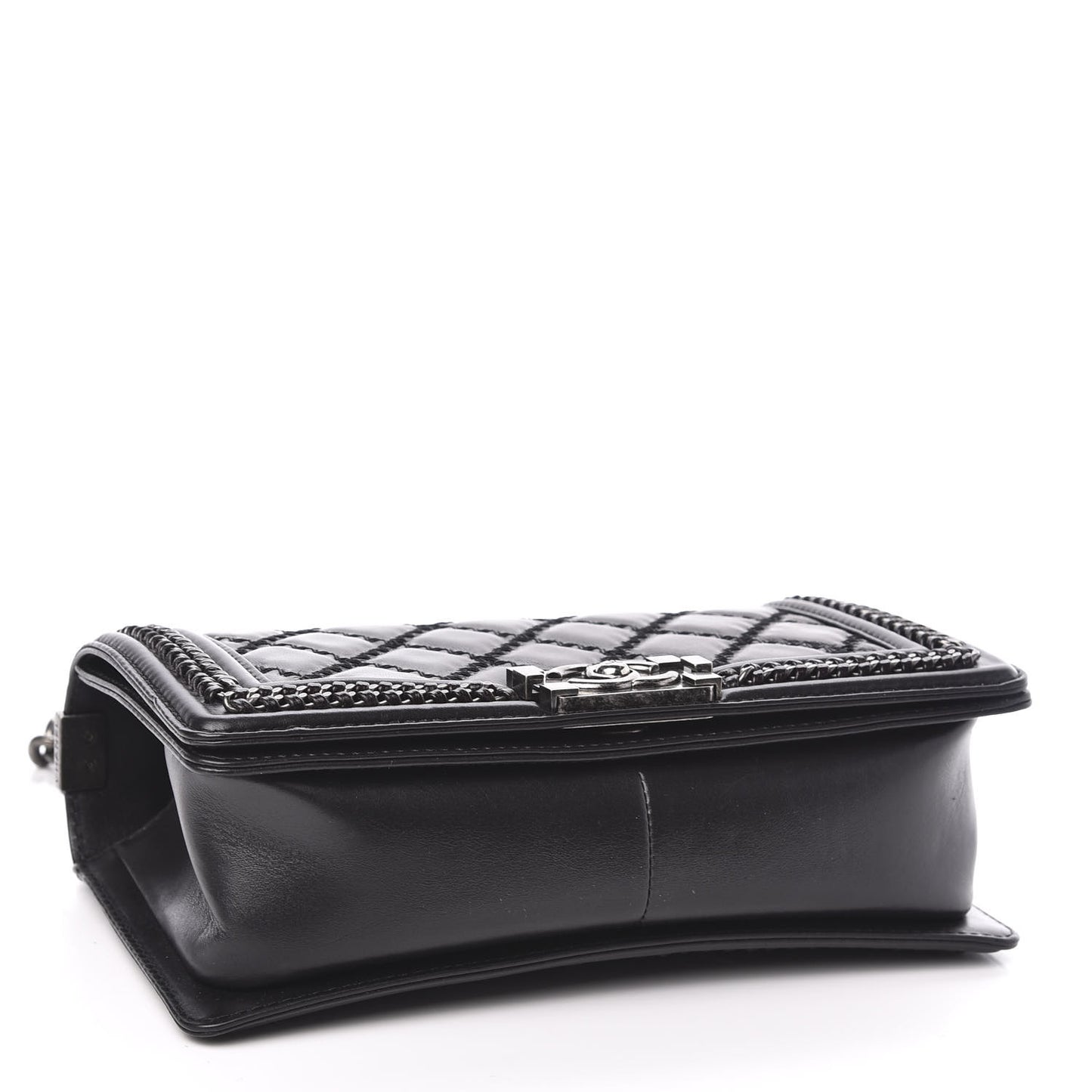 Goatskin Quilted Medium Boy Top Handle Flap Black