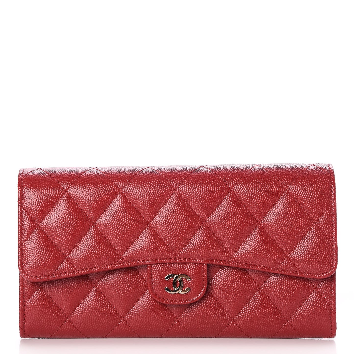 Caviar Quilted Large Gusset Flap Wallet Dark Red