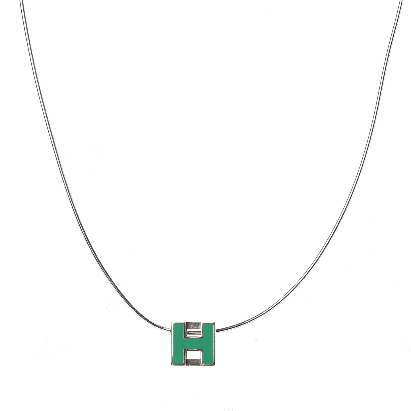 Lacquered Palladium Cage d'H Pendant Necklace Vert Malachite