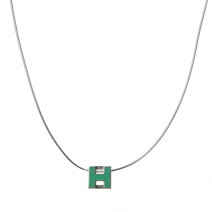 Hermes Lacquered Palladium Cage d'H Pendant Necklace Vert Malachite 1 of 4
