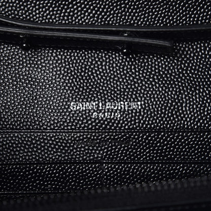 Saint Laurent Grain De Poudre Matelasse Chevron Monogram Chain Wallet Black 6 of 7