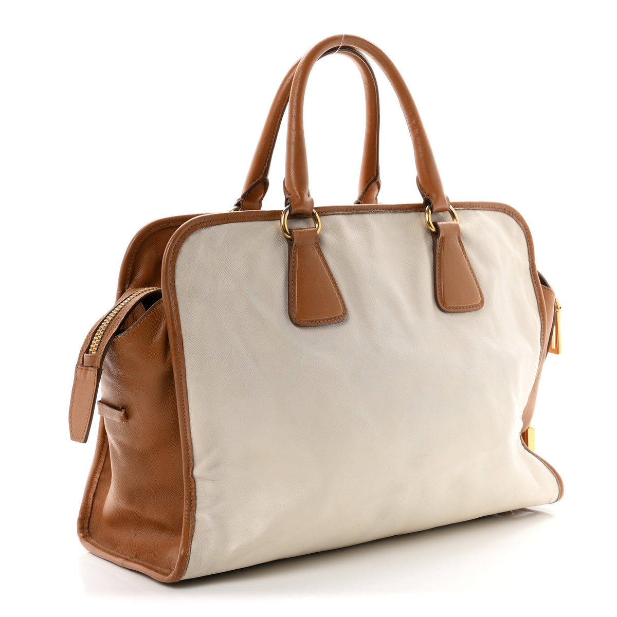 Prada Saffiano Bi-Color Tote Talco Caramel 3 of 11