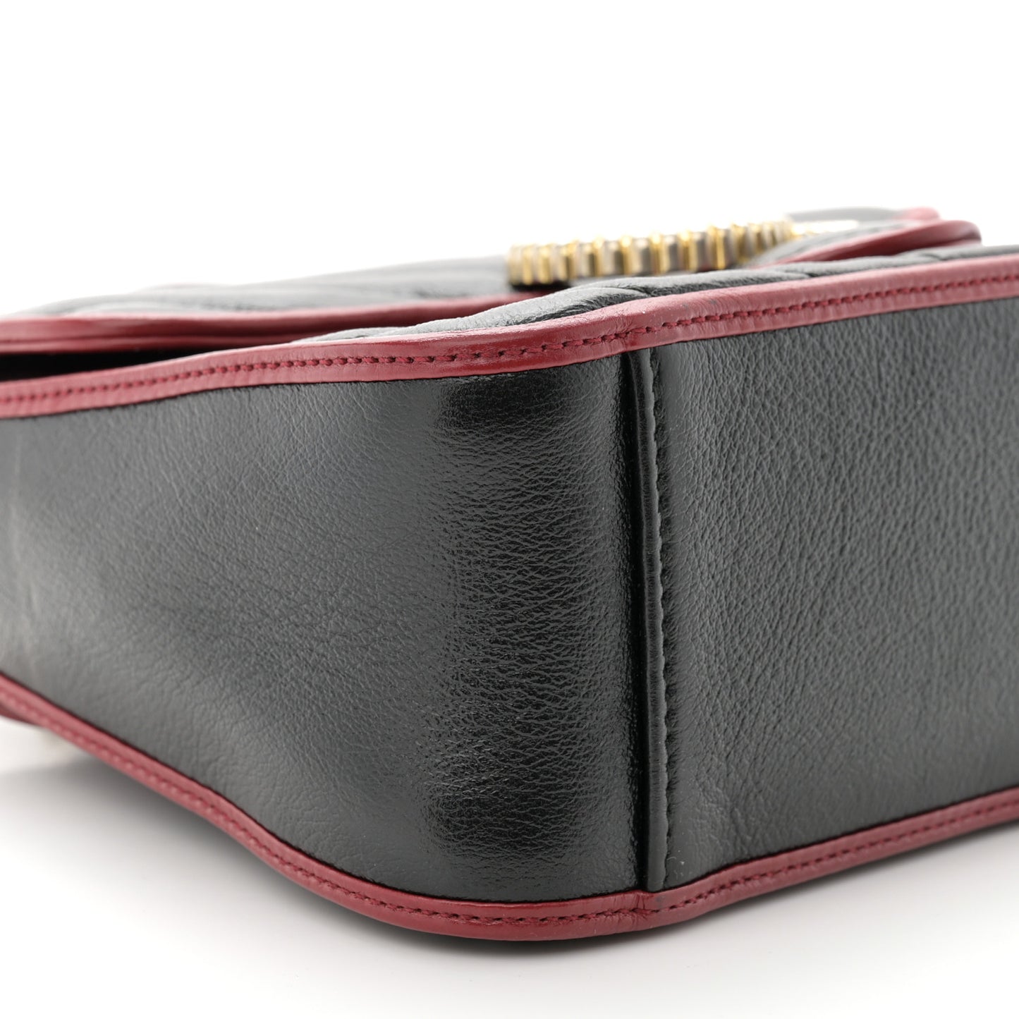 Vintage Effect Calfskin Matelasse Diagonal Mini Torchon GG Marmont Top Handle Shoulder Bag Black Romantic Cherry
