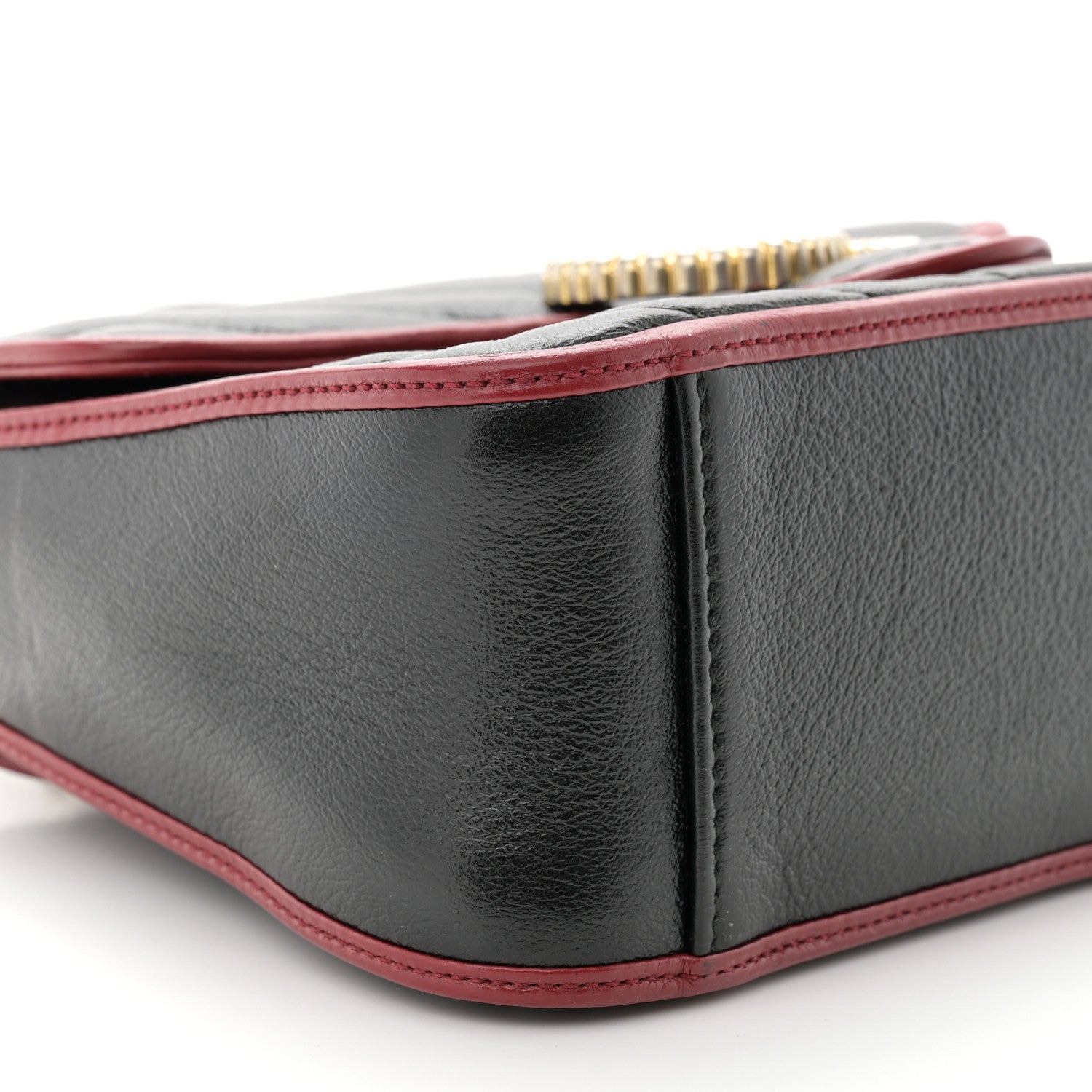 Gucci Vintage Effect Calfskin Matelasse Diagonal Mini Torchon GG Marmont Top Handle Shoulder Bag Black Romantic Cherry 9 of 11