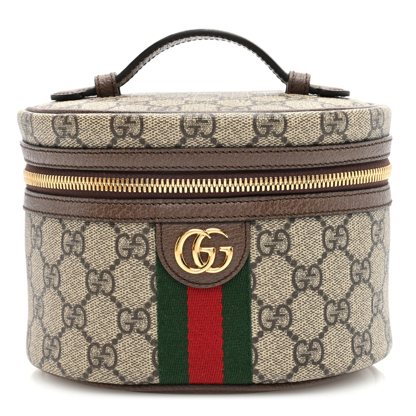 GG Supreme Monogram Textured Calfskin Web Ophidia Vanity Cosmetic Case Beige Ebony New Acero
